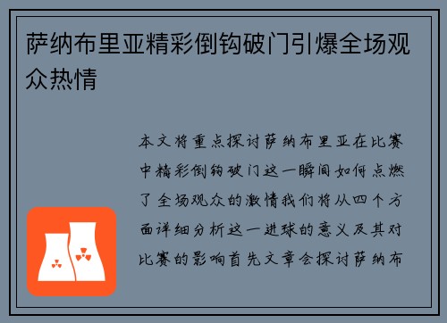 萨纳布里亚精彩倒钩破门引爆全场观众热情